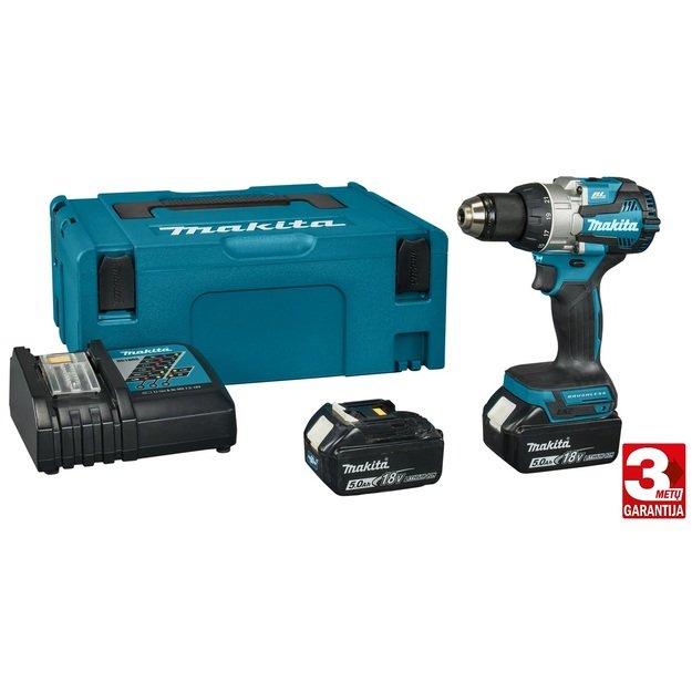 Makita DDF489RTJ bešepetėlinis akumuliatorinis suktuvas gręžtuvas 18V 2x5,0Ah